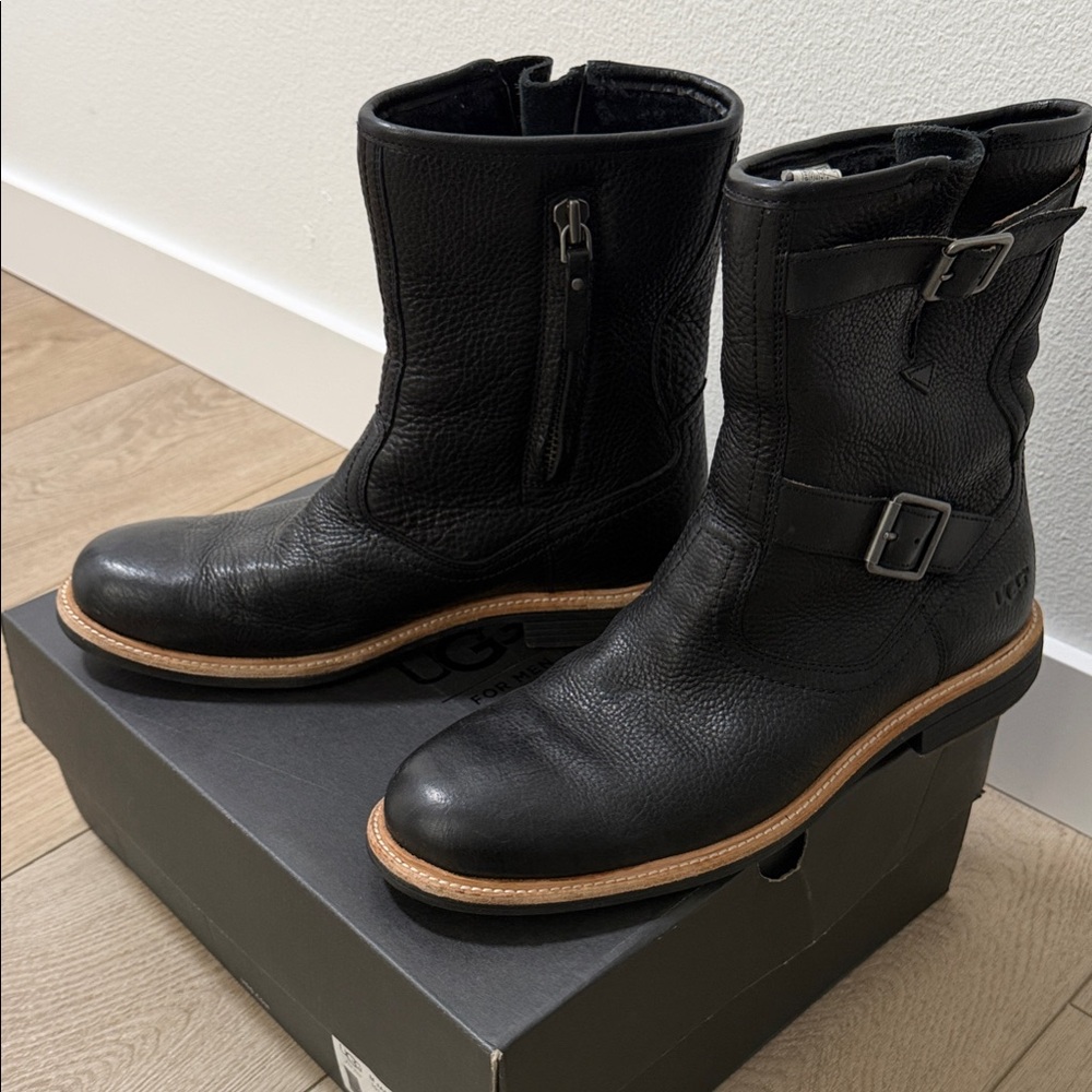 UGG Men's Black Leather Buckle Boots